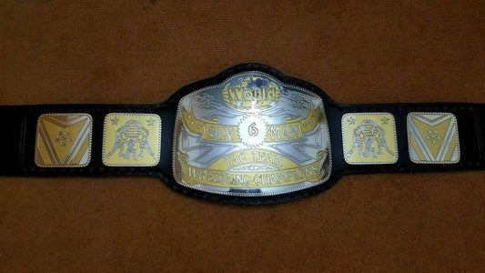 WORLD SIX MAN TAG TEAM Brass Championship Belt