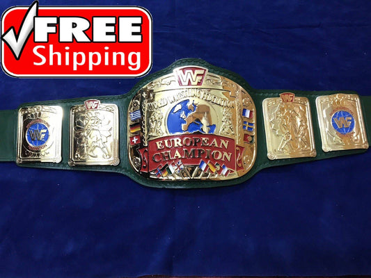 WWF EUROPEAN BLOCK LOGO 24K GOLD CHAMPIONSHIP TITLE BELT