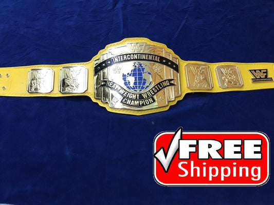 WWF INTERCONTINENTAL YELLOW 24K GOLD Zinc Championship Title Belt